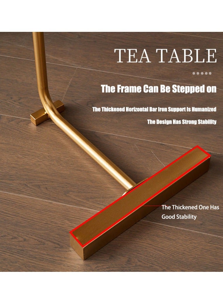 VUCATIN طاولة جانبية على شكل حرف C، طاولة جانبية حديثة على شكل حرف C للأريكة وبجانب السرير، طاولة جانبية خشبية على شكل حرف C وطاولات جانبية صغيرة للأريكة تنزلق تحتها، طاولة على شكل حرف C لغرفة النوم وغرفة المعيشة (ذهبي) - Image 2