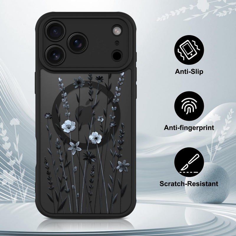 OOK Case for iPhone 17 Pro 6.3 Inch (Compatible with MagSafe) Blue Floral Flowers Translucent Phone Cover Soft TPU + Hard PC Anti-Scratch Shockproof Magnetic Case for Women - Image 5