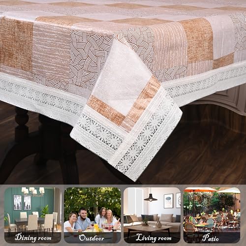 Oriental Weavers OrientalWeavers PVC Dining Table Cover - 54 x 78 in, 6 Seater Table Protector Cover - Rectangle Shape Table Cover with White Side Trim Lace, Red and White Flower Print - Image 4