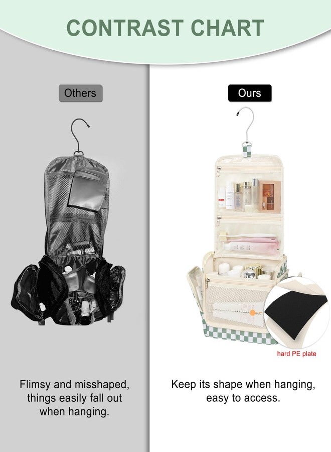 Relavel Travel Toiletry Bag for Women Makeup Bag Cosmetic Organizer Toiletries Bag with Hanging Hook for Travel Size Essentials Accessories Shower Caddy Bag for Bathroom Beach Gym, Green Checkerboard - Image 5