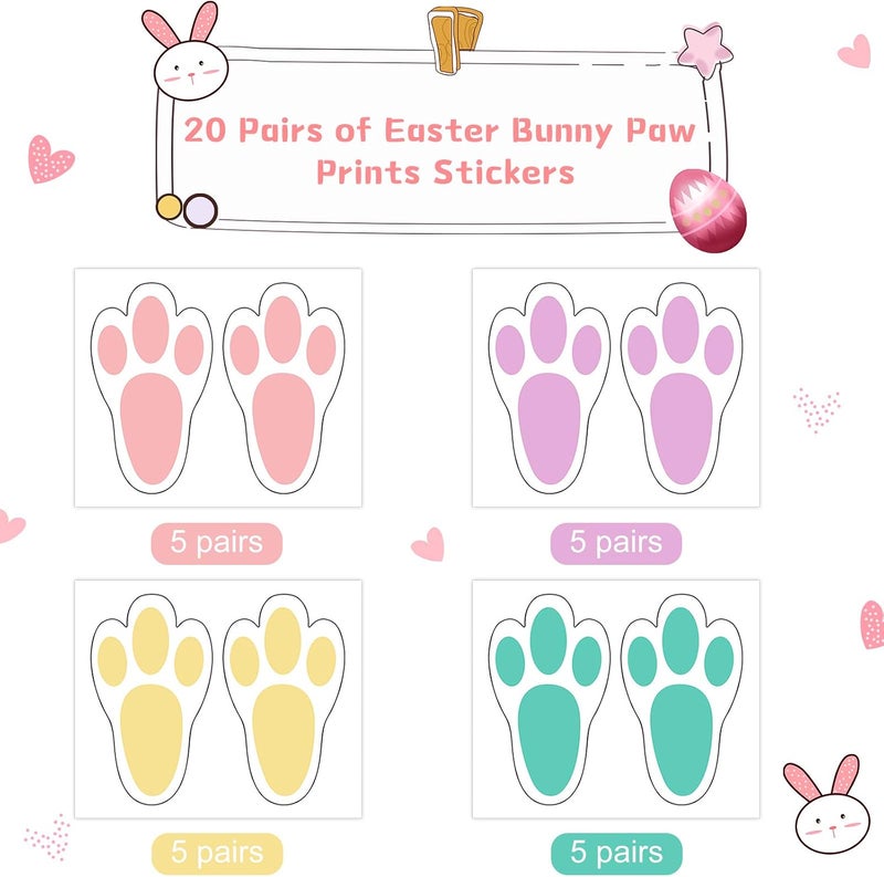 Zonon 20 Pairs of Easter Stickers Bunny Paw Prints Footprints Floor Clings Decals Rabbit Footprints Stickers Bunny Paw Stickers for Floor Ceiling Window Wall Easter Day Party Supplies, 4 Colors - Image 2