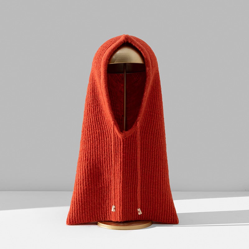 2024 autumn and winter new balaclava cap scarf hooded one mens and womens cap warm Korean pullover knitted hat dark orange - Image 1