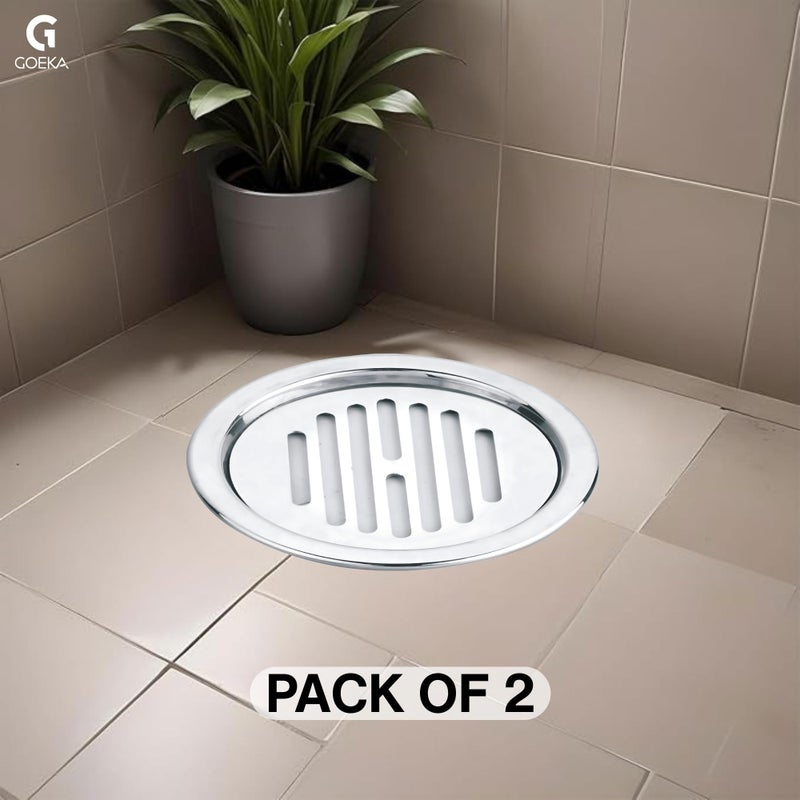 GOEKA Round Lock Grating Stainless Steel Lining SS 304 Floor Drain (5 INCH) Plain with Chrome Finish Water Drain Cover/Jali/Floor Trap/Grating for Bathroom & Kitchen (Pack of 2) - Image 5