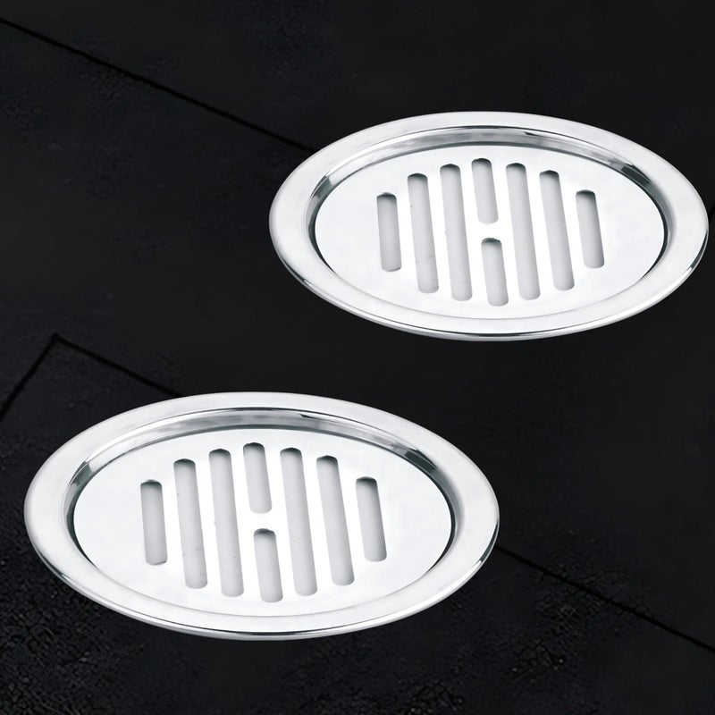 GOEKA Round Lock Grating Stainless Steel Lining SS 304 Floor Drain (5 INCH) Plain with Chrome Finish Water Drain Cover/Jali/Floor Trap/Grating for Bathroom & Kitchen (Pack of 2) - Image 1