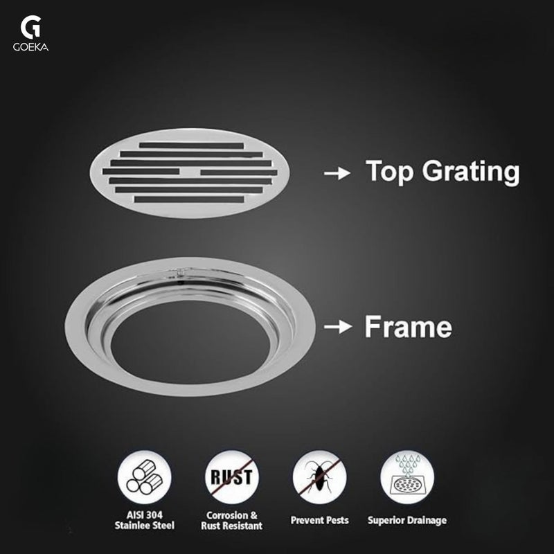 GOEKA Round Lock Grating Stainless Steel Lining SS 304 Floor Drain (5 INCH) Plain with Chrome Finish Water Drain Cover/Jali/Floor Trap/Grating for Bathroom & Kitchen (Pack of 2) - Image 4