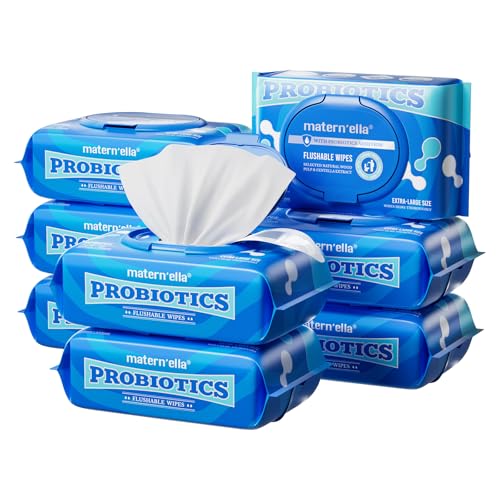 matern'ella Flushable Wipes Extra Large Corner-Connected Wet Wipes Plant Based Fibers With Probiotics Fragrance Free Sewer Safe Butt Wipe Adult 8 Packs of 80 - Image 1