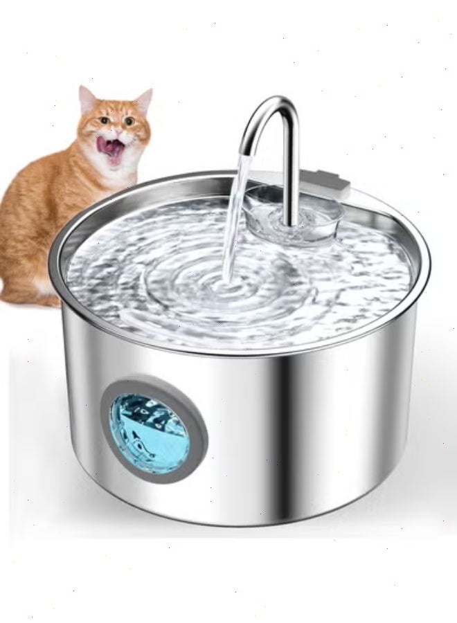 نافورة قطط,نافورة ماء للقطط، نافورة من الفولاذ المقاوم للصدأ مع فلتر مياه لشرب القطط، وعاء معدني سعة 108 أونصة/3.2 لتر - Image 1