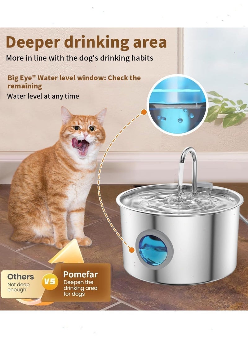 نافورة قطط,نافورة ماء للقطط، نافورة من الفولاذ المقاوم للصدأ مع فلتر مياه لشرب القطط، وعاء معدني سعة 108 أونصة/3.2 لتر - Image 2