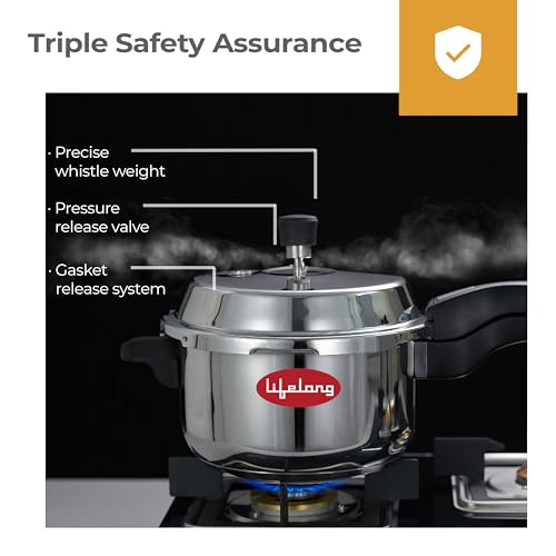 Lifelong 1 Litre Triply Stainless Steel Pressure Cooker for Kitchen | 2.5mm Thickness | Gas & Induction Compatible | Fast & Even Heating | Spillage Control Lid |Easy to Clean Wide Base | BIS Certified - Image 3