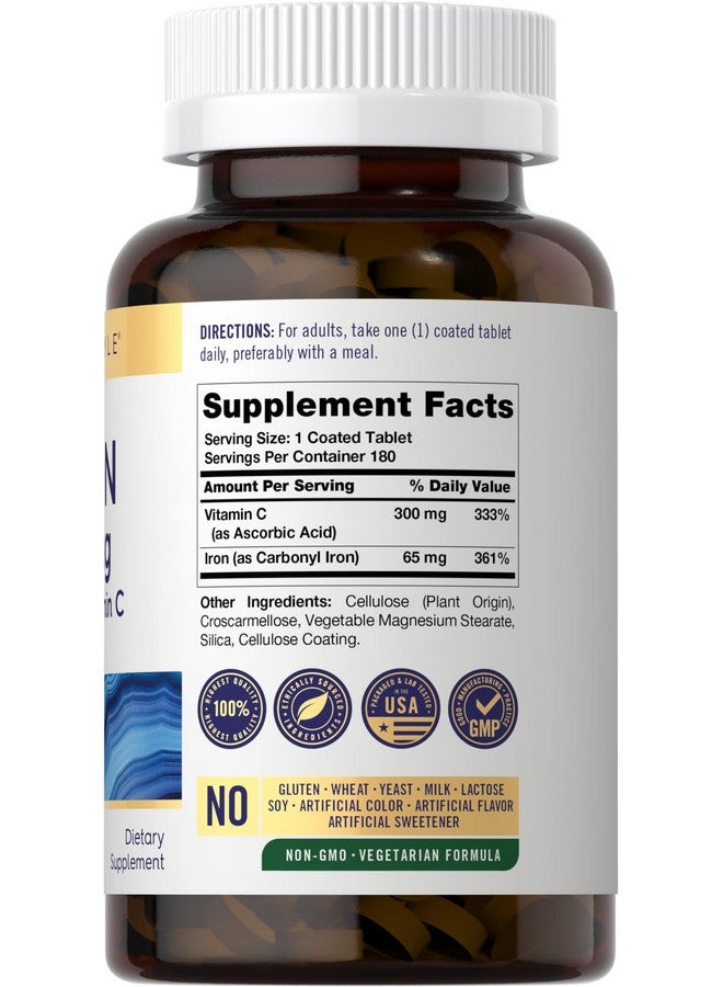 Carlyle مكمل الحديد كارلايل 65 ملغ مع فيتامين C | 180 قرص | 300 ملغ من فيتامين C | نباتي، غير معدل وراثيًا وخالي من الغلوتين - Image 2