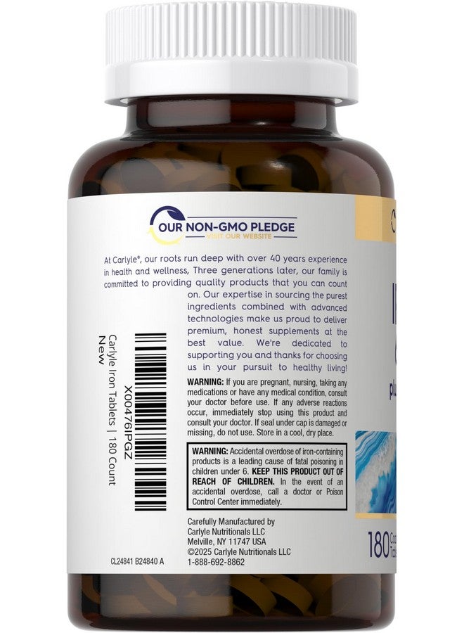 Carlyle مكمل الحديد كارلايل 65 ملغ مع فيتامين C | 180 قرص | 300 ملغ من فيتامين C | نباتي، غير معدل وراثيًا وخالي من الغلوتين - Image 3