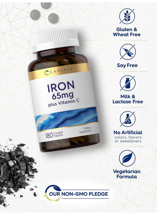 Carlyle مكمل الحديد كارلايل 65 ملغ مع فيتامين C | 180 قرص | 300 ملغ من فيتامين C | نباتي، غير معدل وراثيًا وخالي من الغلوتين - Image 5