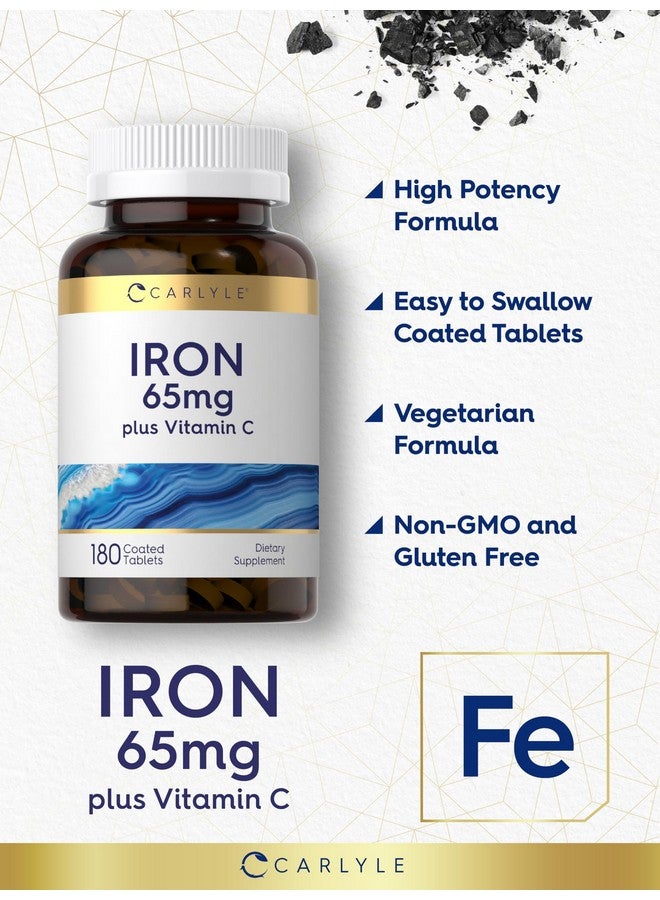 Carlyle مكمل الحديد كارلايل 65 ملغ مع فيتامين C | 180 قرص | 300 ملغ من فيتامين C | نباتي، غير معدل وراثيًا وخالي من الغلوتين - Image 4