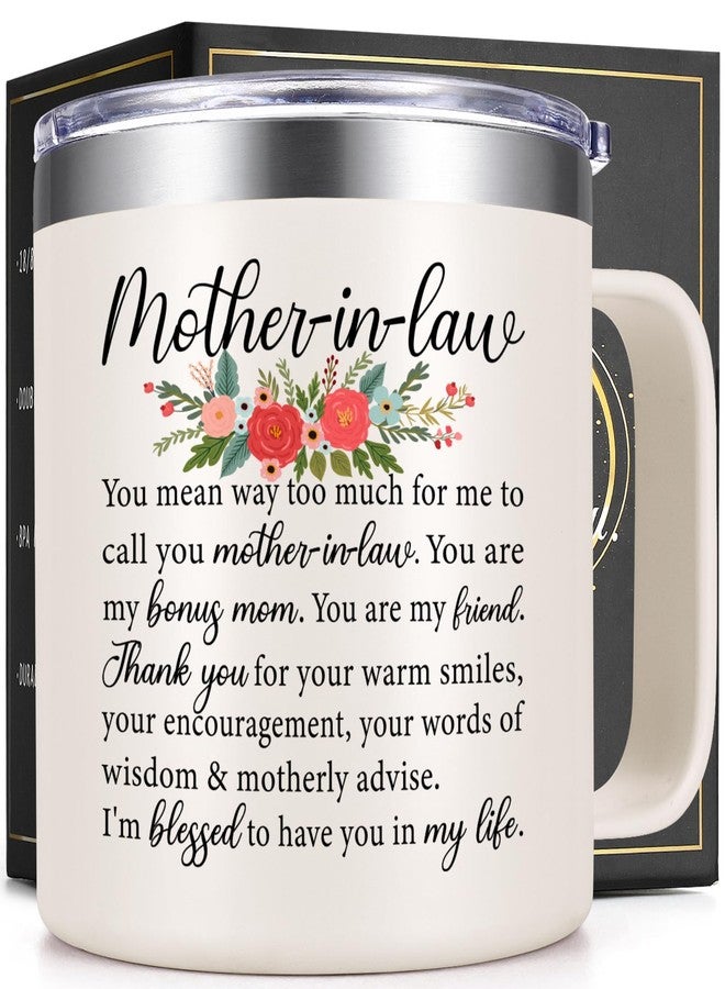 Lifecapido Mother in Law Gifts, Mothers Day Gifts for Mother In Law, 14oz Insulated Coffee Mug with Straw, Christmas Birthday Gift for Mothers-in-law, Creamy - Image 1
