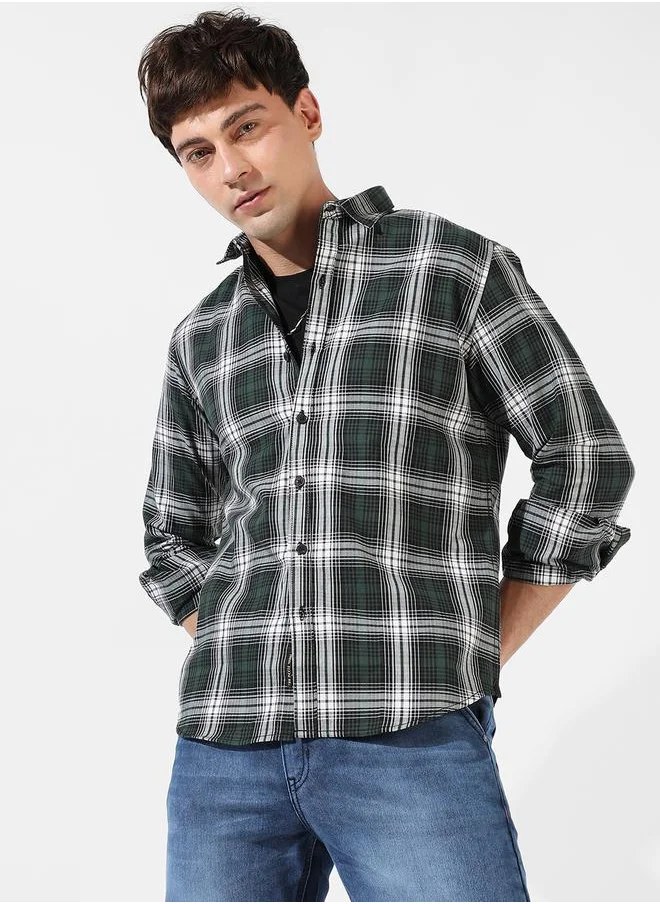 Campus Sutra Tartan Plaid Cotton Shirt