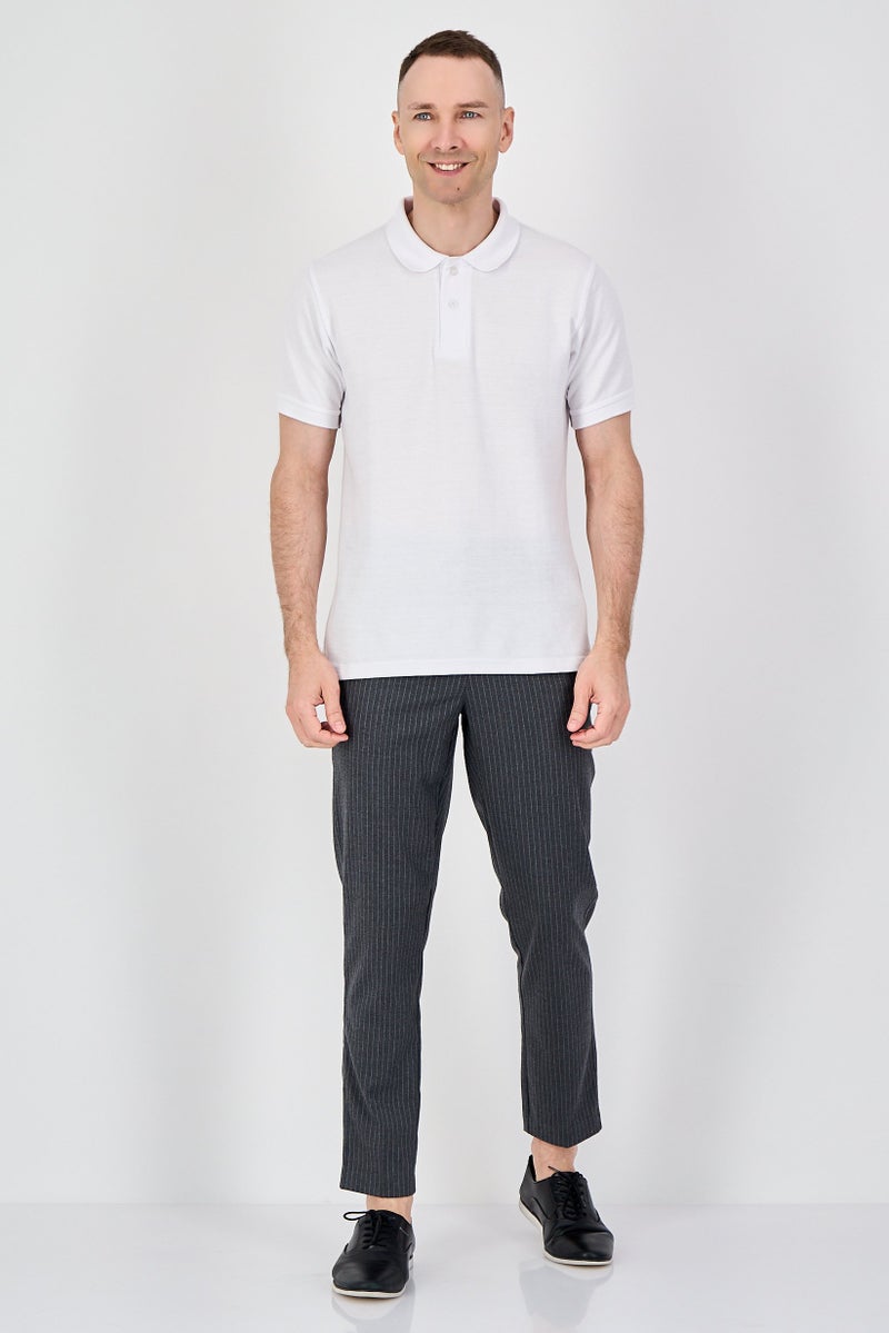 Celio Men Regular Fit Stripe Straight Leg Pants, Grey - Image 4