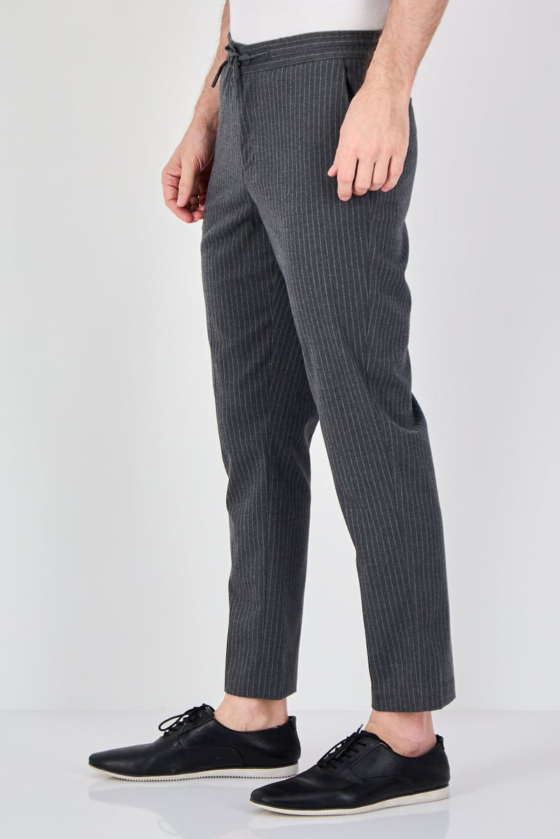 Celio Men Regular Fit Stripe Straight Leg Pants, Grey - Image 2