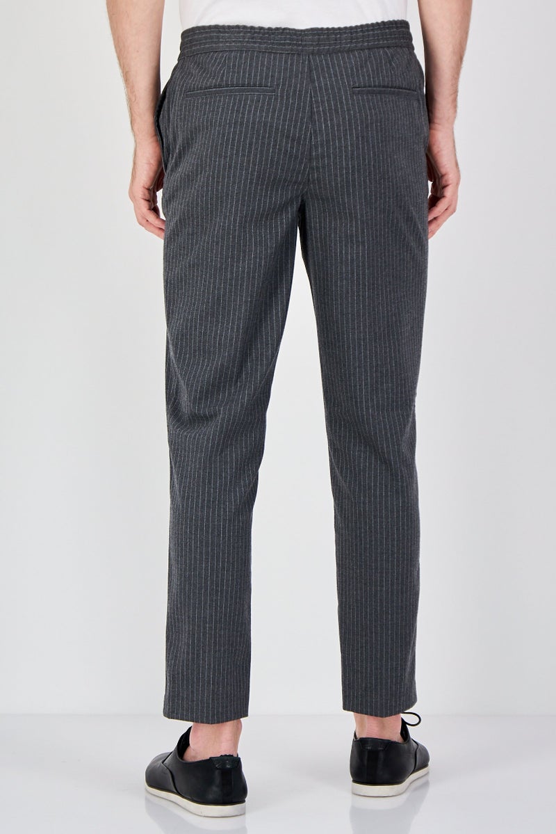 Celio Men Regular Fit Stripe Straight Leg Pants, Grey - Image 3