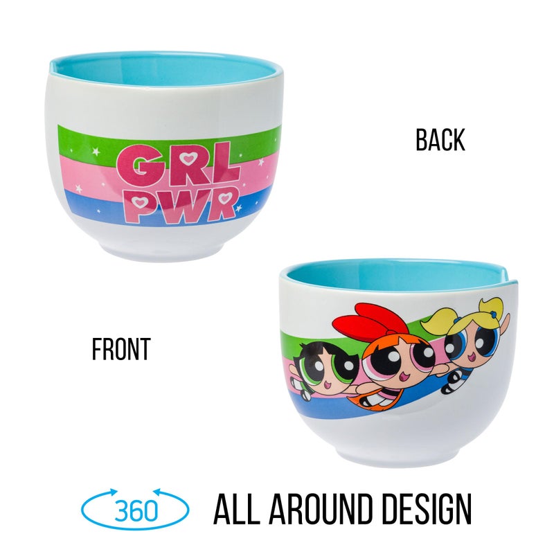 Silver Buffalo Silver Buffalo The Powerpuff Girls Girl Power Featuring Blossom  Bubbles  and Buttercup Ceramic Ramen Noodle Rice Bowl with Chopsticks  Microwave Safe  20 Ounces  - Image 2