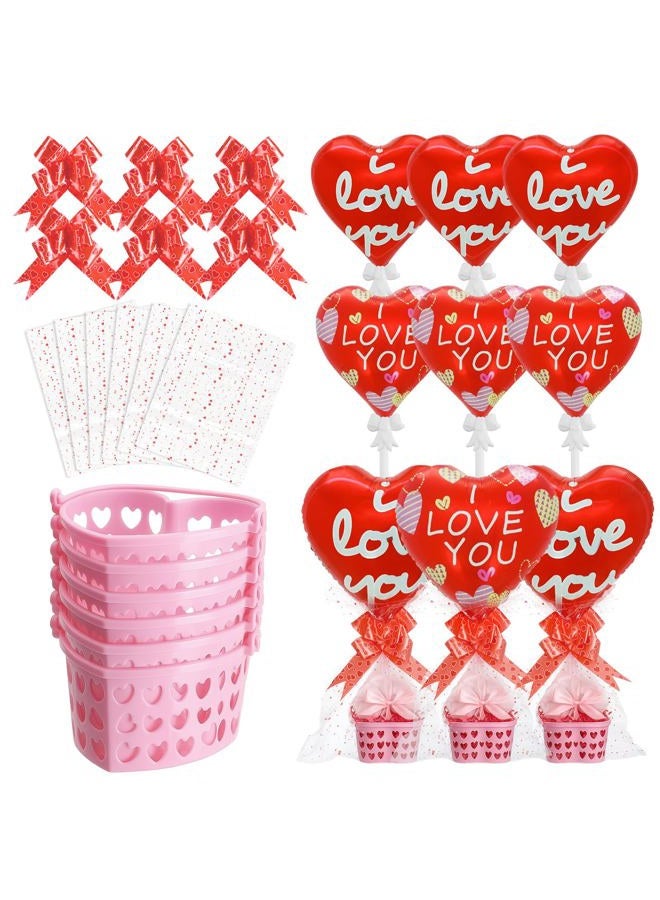 PullCrease 6 Sets Valentine's Day Love Gift Basket Self Inflatable Heart Balloons Valentine Decoration for Valentine's Day Gift Wedding Birthday Engagement Party Supplies - Image 1