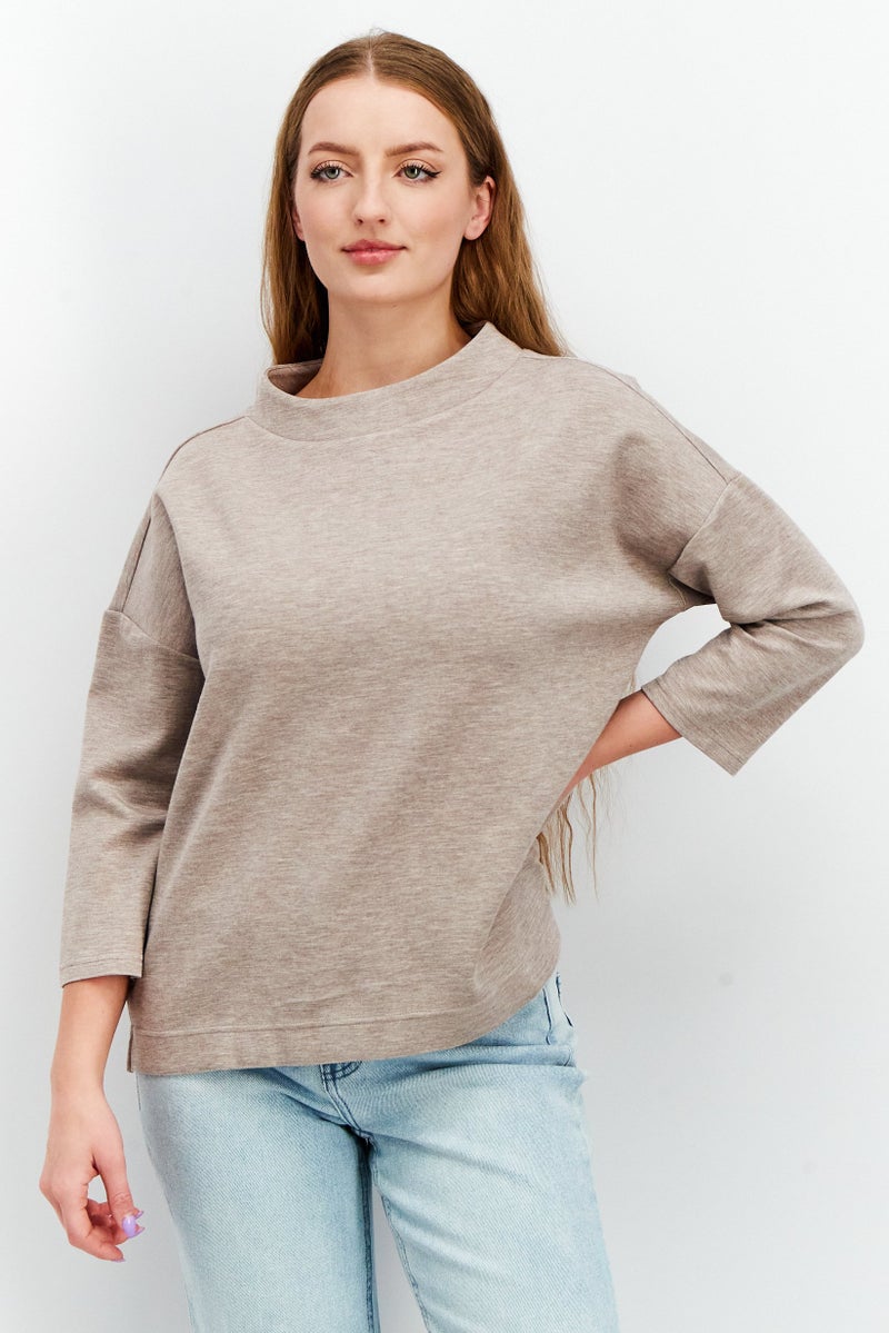 Tchibo Women Comfort Fit Crew Neck Heather Sweatshirt, Brown  - Image 1