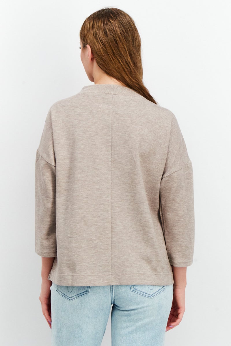 Tchibo Women Comfort Fit Crew Neck Heather Sweatshirt, Brown  - Image 2