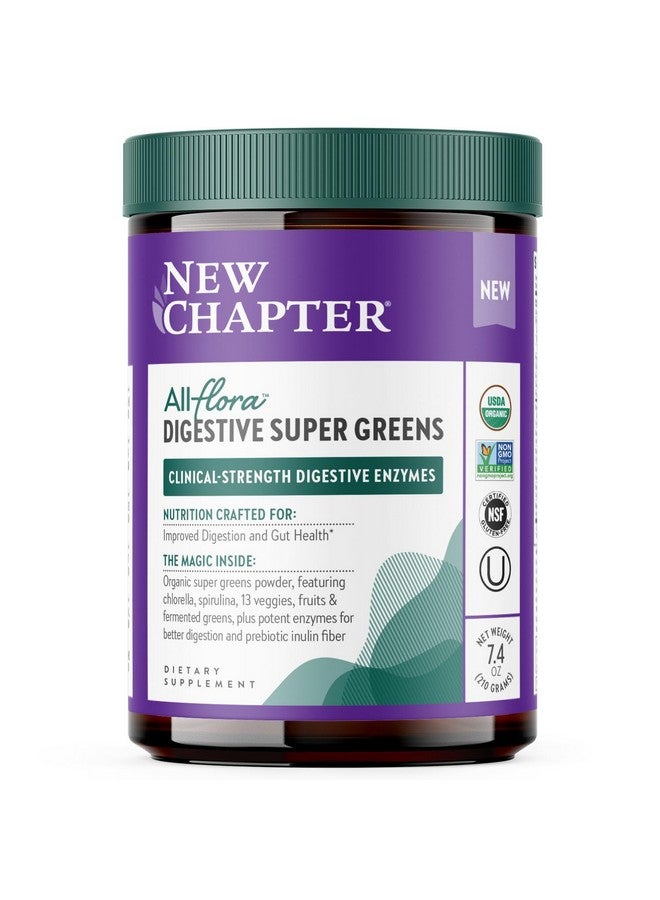 New Chapter All-Flora Digestive Super Greens Powder for Gut Health - Clinical-Strength Digestive Enzymes + USDA Organic Chlorella, Spirulina, Fermented Greens - Delicious & 100% Vegan, 30 Servings - Image 1