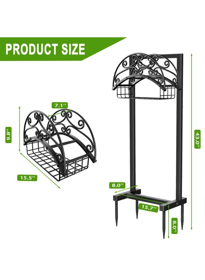 والالا حامل خرطوم مياه الحديقة، حامل خرطوم معدني شديد التحمل، حامل خرطوم مستقل قوي، رف تخزين خرطوم حديقة قابل للفصل للحديقة الخارجية - Image 3