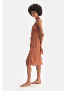 dagi Brown Slit Lace Detailed Satin Nightgown  - Image 3