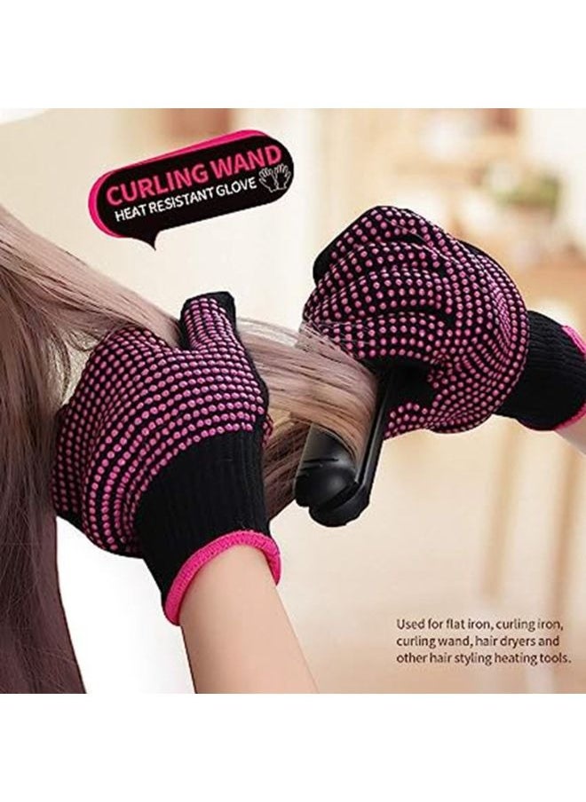 BTFMEI 2 Pcs Heat Resistant Gloves With Silicone Bumps，Upgraded Professional Heat Proof Mitts For Hair Styling Curling Flat Iron Wand Hot-Air Brushes Non-Slip Gloves  - Image 2
