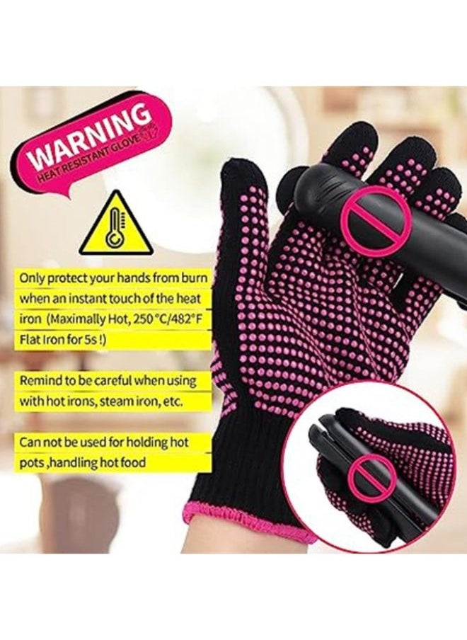 BTFMEI 2 Pcs Heat Resistant Gloves With Silicone Bumps，Upgraded Professional Heat Proof Mitts For Hair Styling Curling Flat Iron Wand Hot-Air Brushes Non-Slip Gloves  - Image 3
