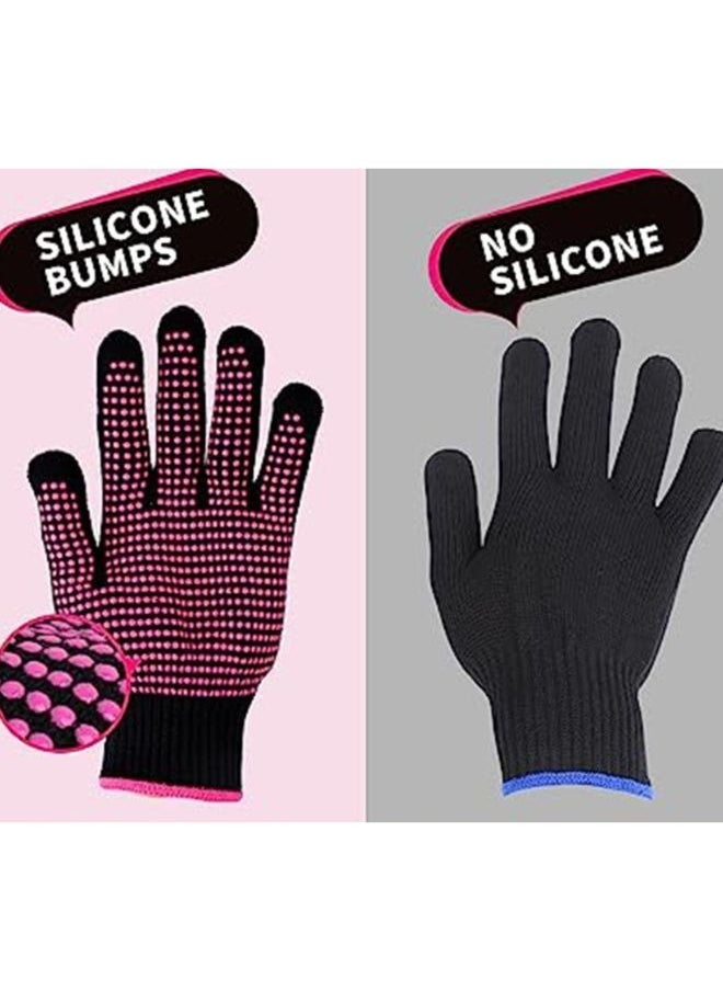BTFMEI 2 Pcs Heat Resistant Gloves With Silicone Bumps，Upgraded Professional Heat Proof Mitts For Hair Styling Curling Flat Iron Wand Hot-Air Brushes Non-Slip Gloves  - Image 4