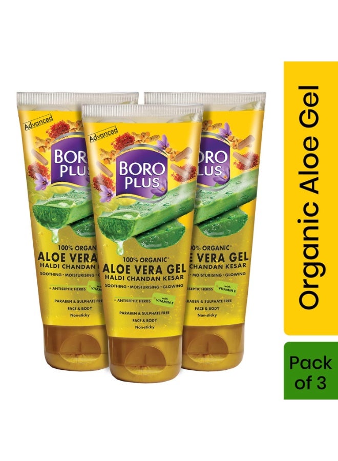 BOROPLUS Aloe Vera Gel with Haldi, Chandan & Kesar Rich in Vitamin E and Antiseptic Herbs Anti-ageing Free from Parabens, Silicones and Synthetic Dyes  (Pack of 3, 150ml) - Image 2