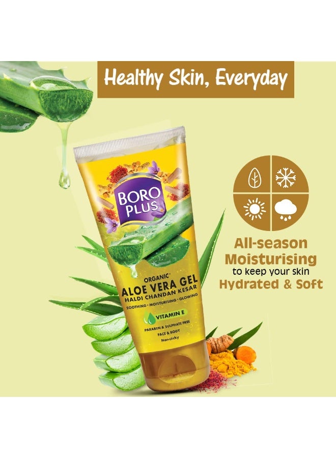 BOROPLUS Aloe Vera Gel with Haldi, Chandan & Kesar Rich in Vitamin E and Antiseptic Herbs Anti-ageing Free from Parabens, Silicones and Synthetic Dyes  (Pack of 3, 150ml) - Image 4