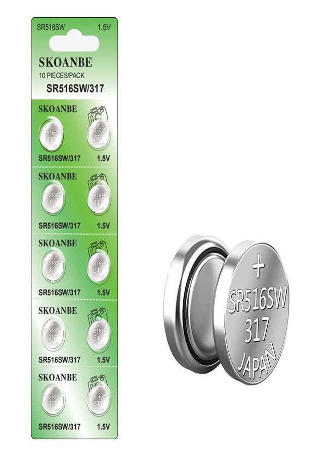 SKOANBE SR516SW 317 1.5V Button Coin Cell Silver Oxide Watch Battery（10-Packs） - Image 1