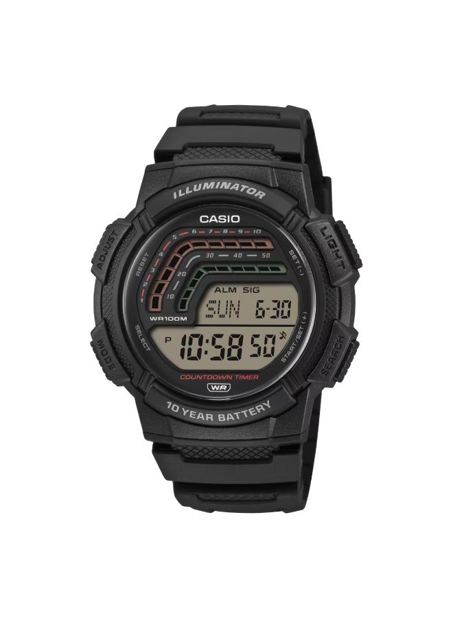 CASIO Digital Men’s Watch WS-1800-1A, 48.2mm Black Resin Case & Strap, Large Digital Display, LED Backlight, 100 m WR - Image 2
