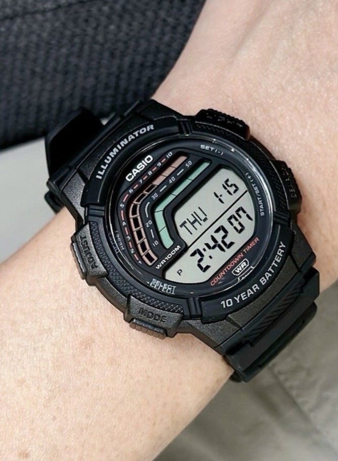 CASIO Digital Men’s Watch WS-1800-1A, 48.2mm Black Resin Case & Strap, Large Digital Display, LED Backlight, 100 m WR - Image 1
