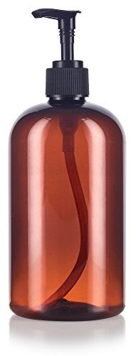 JUVITUS 16 oz Amber Boston Round PET Plastic Bottles with Black Lotion Pump (6 pack) - Image 4