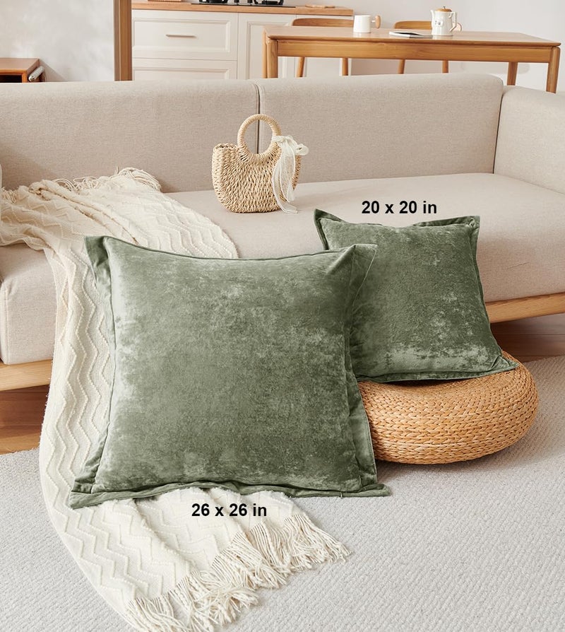 COCOPLOCEUS Luxurious Velvet Euro Shams Decorative Throw Pillow Covers 26x26 Set of 2 Solid Square Euro Pillow Shams for Sofa Couch Bedroom  Army Green - Image 4