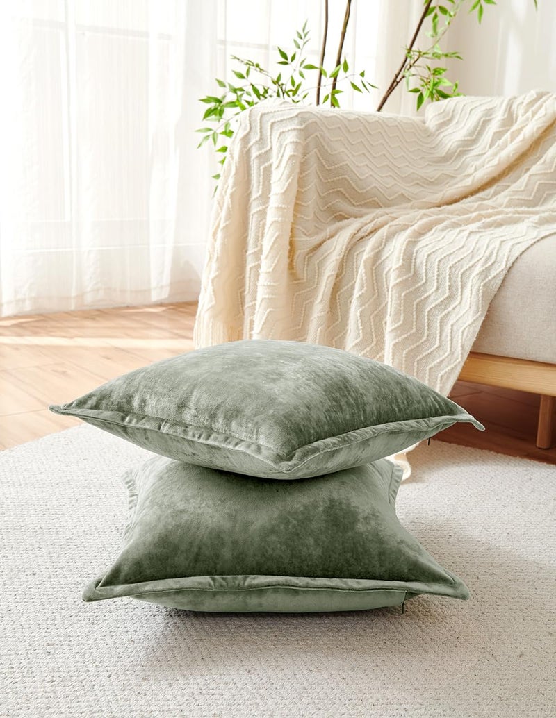 COCOPLOCEUS Luxurious Velvet Euro Shams Decorative Throw Pillow Covers 26x26 Set of 2 Solid Square Euro Pillow Shams for Sofa Couch Bedroom  Army Green - Image 2