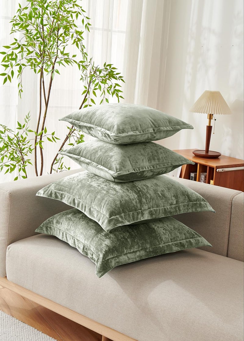 COCOPLOCEUS Luxurious Velvet Euro Shams Decorative Throw Pillow Covers 26x26 Set of 2 Solid Square Euro Pillow Shams for Sofa Couch Bedroom  Army Green - Image 3