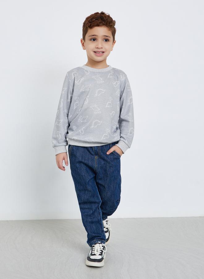 ستايلي سويت شيرت بأكمام طويلة بطباعة ديناصور - Image 2