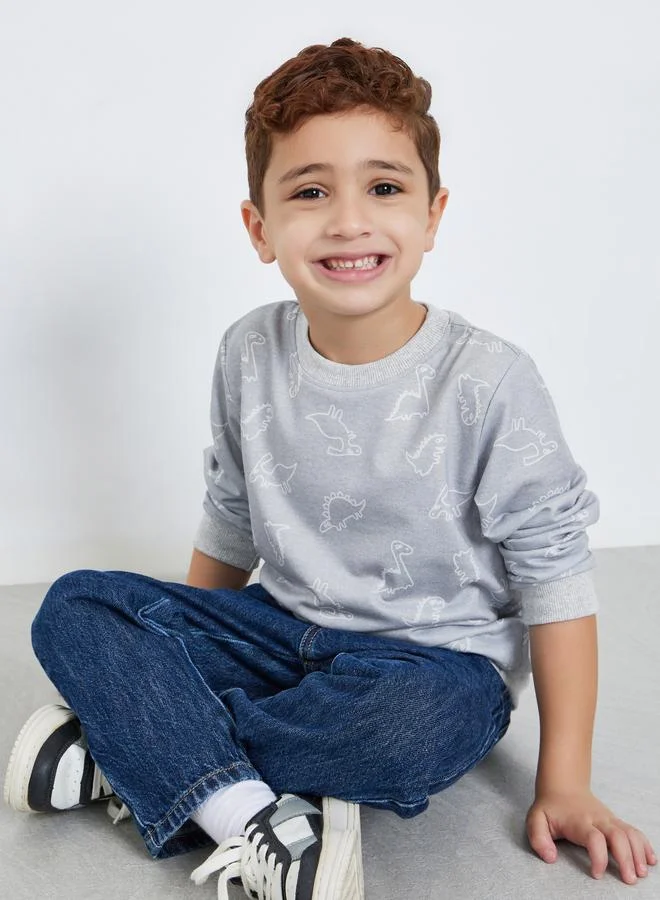 ستايلي سويت شيرت بأكمام طويلة بطباعة ديناصور