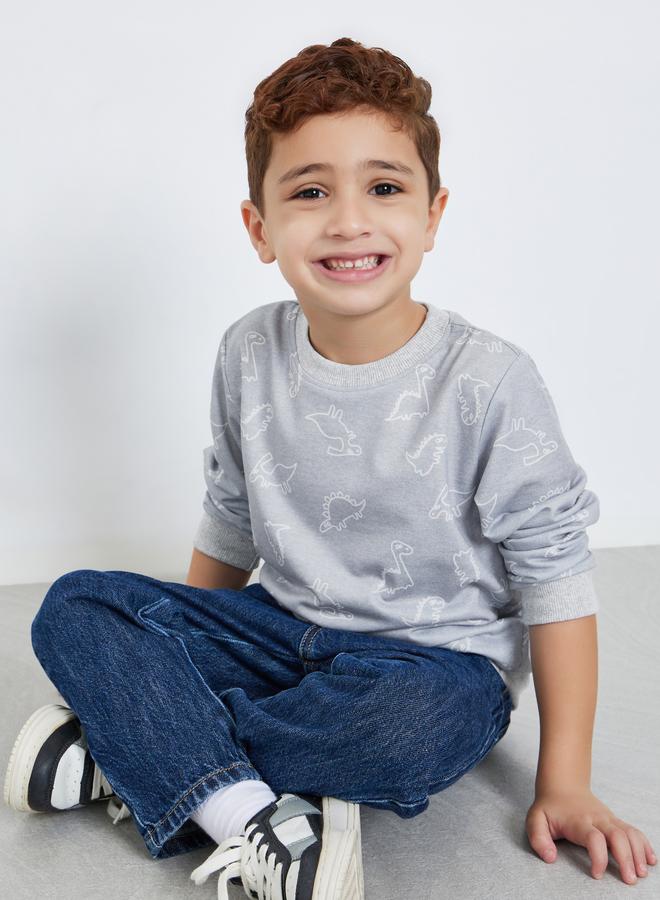 ستايلي سويت شيرت بأكمام طويلة بطباعة ديناصور - Image 1