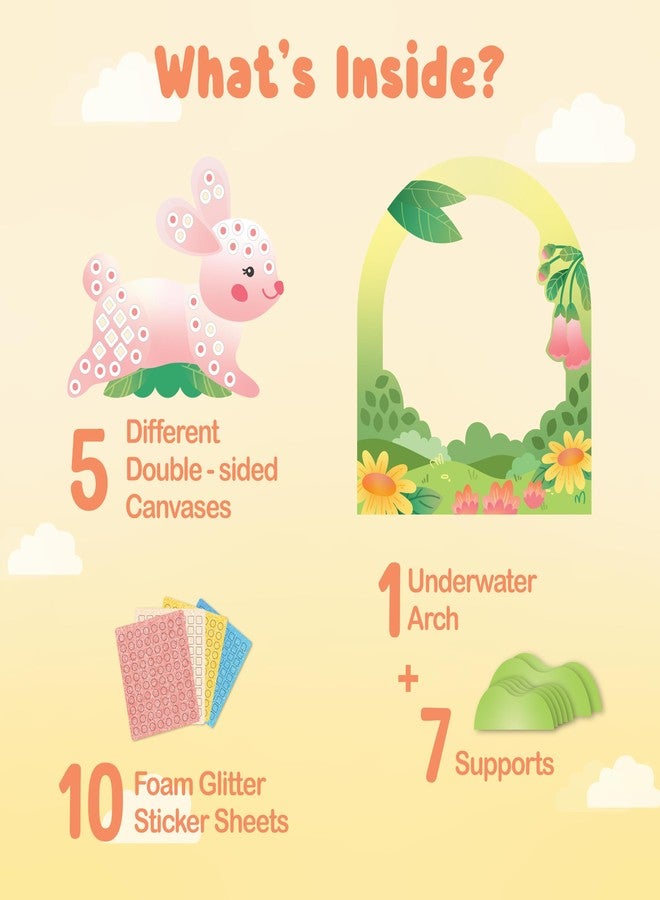 BINCA Foam Sticker Mosaic Art Activity, 750+ 3D Glitter Foam Stickers, 5 Garden Animals with Display Arch, DIY Mess-Free Activities, Felt Craft Kits & Gifts for Boys & Girls Ages 5,6,7,8 - Image 2