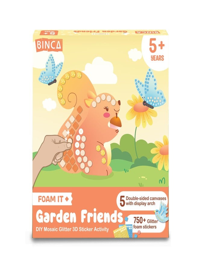 BINCA Foam Sticker Mosaic Art Activity, 750+ 3D Glitter Foam Stickers, 5 Garden Animals with Display Arch, DIY Mess-Free Activities, Felt Craft Kits & Gifts for Boys & Girls Ages 5,6,7,8 - Image 1