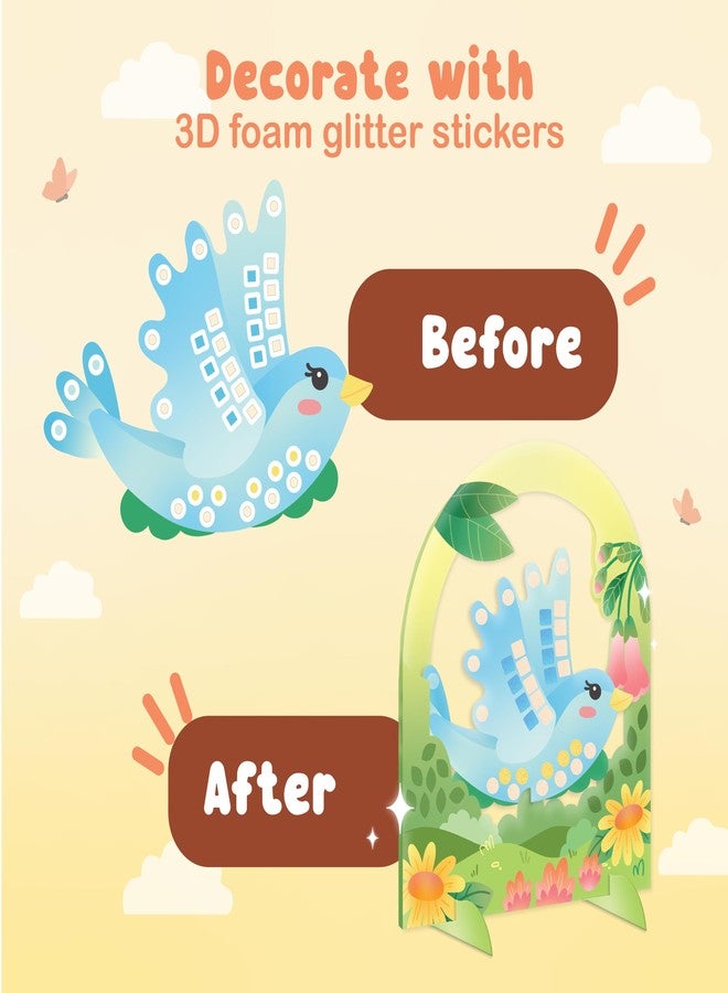 BINCA Foam Sticker Mosaic Art Activity, 750+ 3D Glitter Foam Stickers, 5 Garden Animals with Display Arch, DIY Mess-Free Activities, Felt Craft Kits & Gifts for Boys & Girls Ages 5,6,7,8 - Image 4