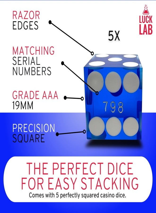 Luck Lab Black Leather Dice Stacking Cup with 5 Serialized Razor Edge 19 mm Casino Dice - Pro Straight Cup for Stacking and Magic Tricks (Blue Dice) - Image 3