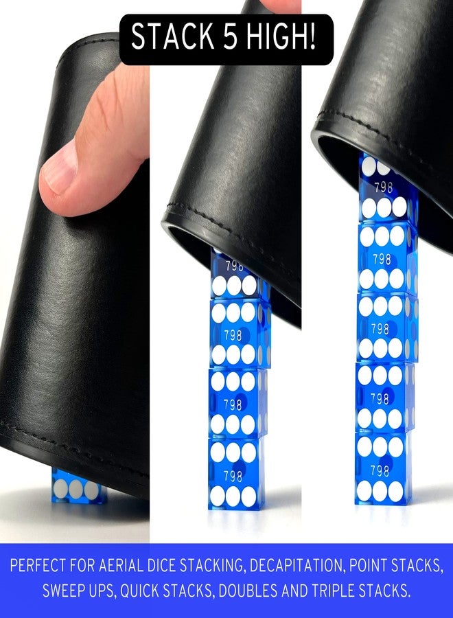 Luck Lab Black Leather Dice Stacking Cup with 5 Serialized Razor Edge 19 mm Casino Dice - Pro Straight Cup for Stacking and Magic Tricks (Blue Dice) - Image 4