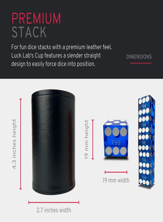 Luck Lab Black Leather Dice Stacking Cup with 5 Serialized Razor Edge 19 mm Casino Dice - Pro Straight Cup for Stacking and Magic Tricks (Blue Dice) - Image 5